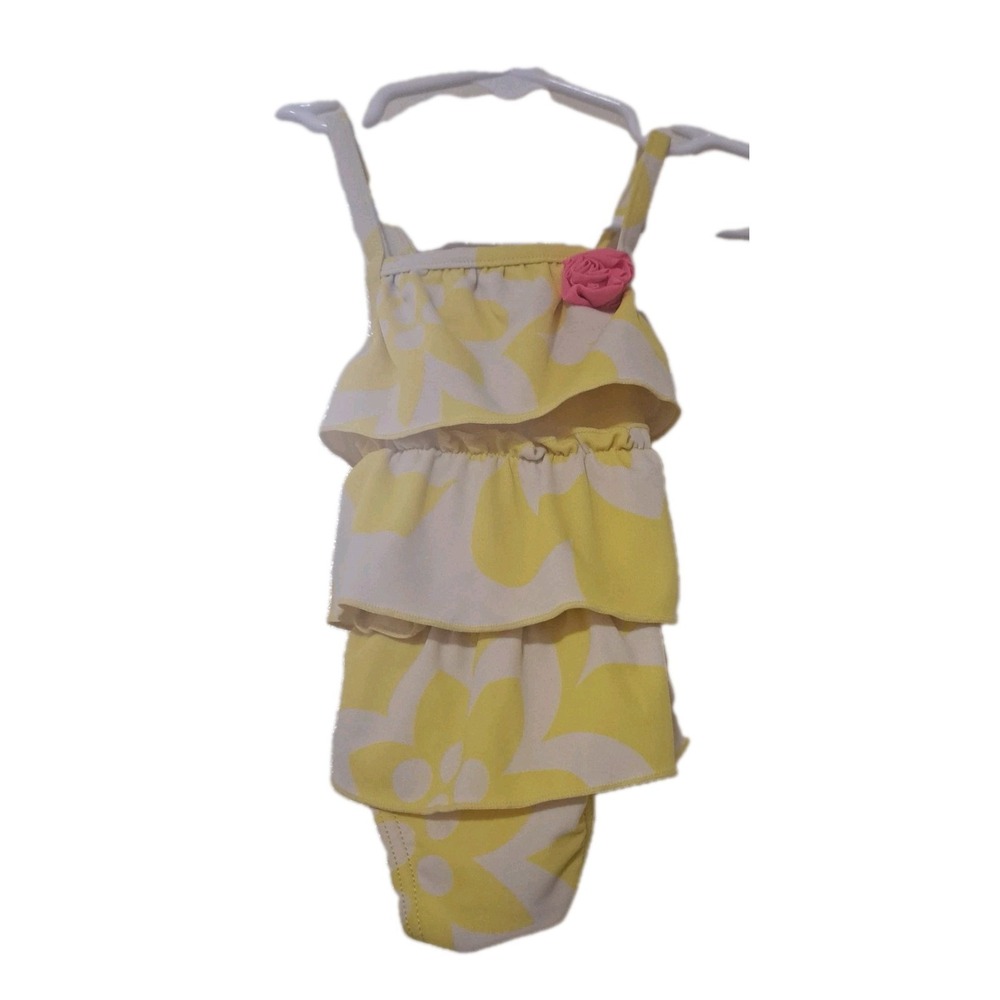 Carter's Baby 3 month yellow White 1 piece Swim suit Ruffle